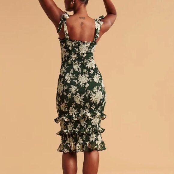 Abercrombie & Fitch Olive Floral Ruffle Midi Dress - Picture 2 of 7